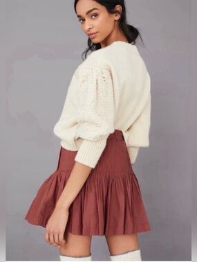 Anthropologie Eula Pintuck Mini Skirt in Rust Size Medium